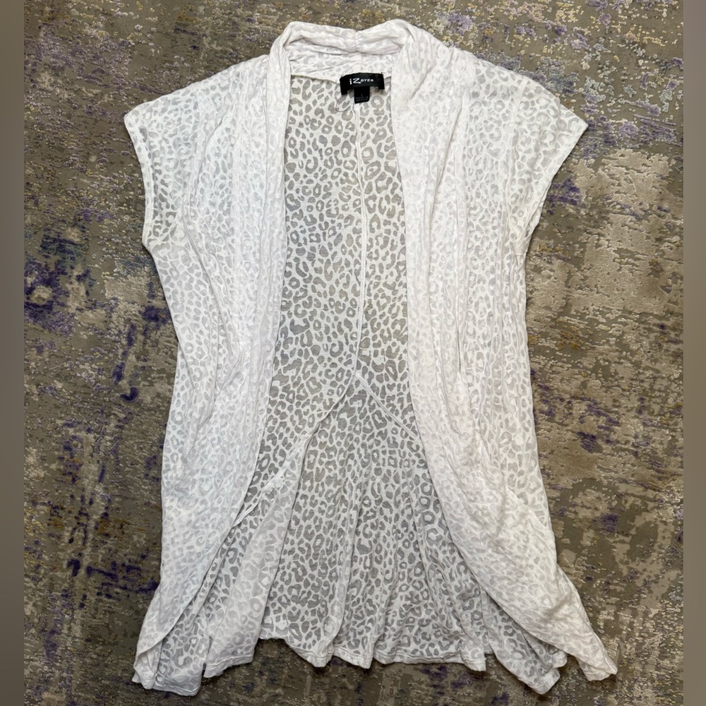 Iz Byer Y2K sheer cheetah print short sleeve cardigan